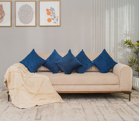 Cupid Velvet Cushion Cover - Pack of 5 (16 x 16 Inches, Indigo Blue)