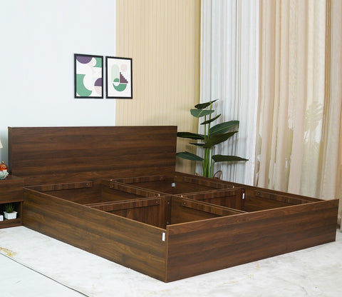 Clemency Bed with Box Storage (King Size, Columbian Walnut Finish)