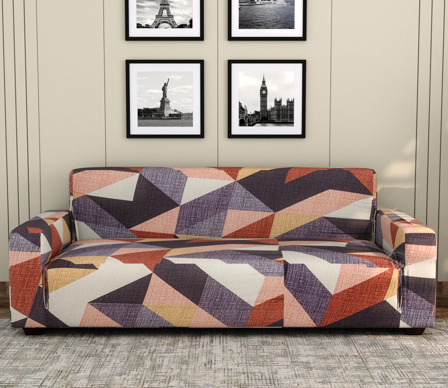 Fresca Printed Polyester Spandex 3 Seater Sofa Cover (Multi Color)