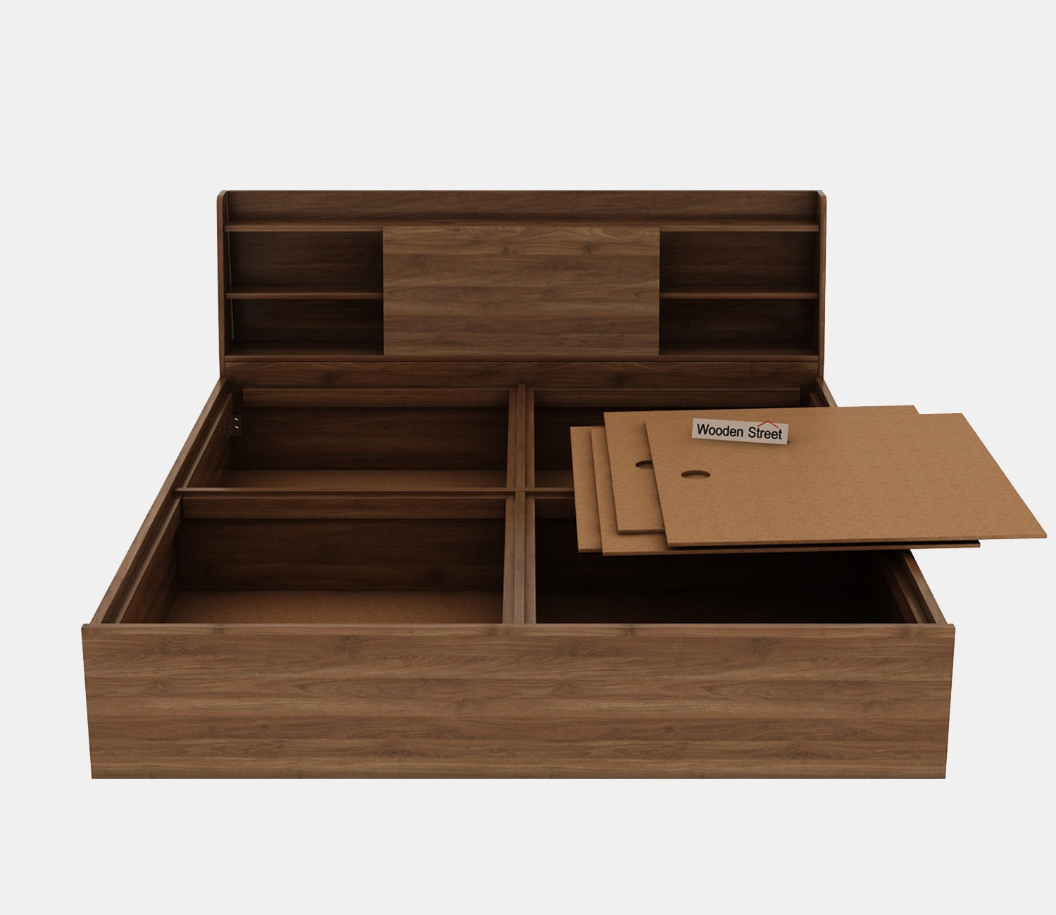 Celestia Engineered Wood Bed with Box Storage (Queen Size, Columbian Walnut Finish)