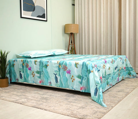Seashore Flat Cotton Kids Bed Sheet King Size with 2 Pillow Covers