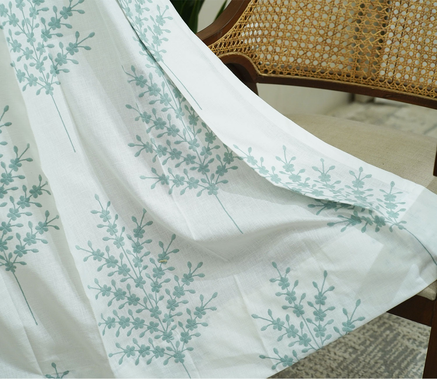 Jacquard Tree 1 Piece Sheer Curtain (Blue, 7 Feet)