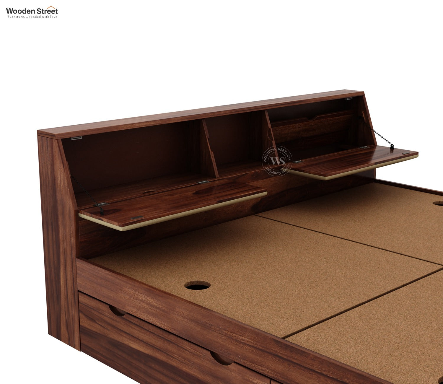 Walken Sheesham Wood Bed with Full Drawer Storage (King Size, Honey Finish)