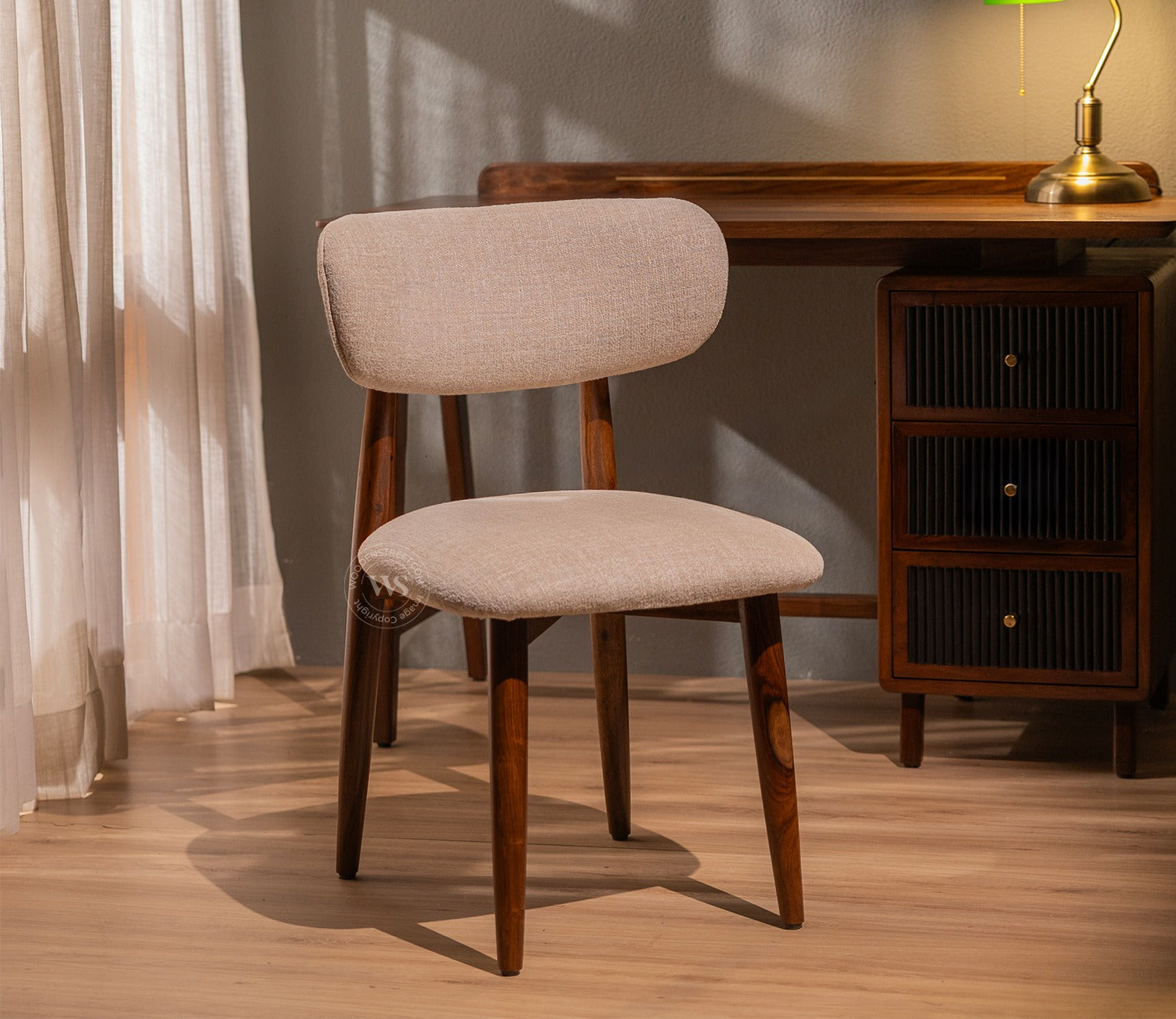 Rivano Sheesham Wood Dining Chair with Plush Upholestery (Jade Ivory)