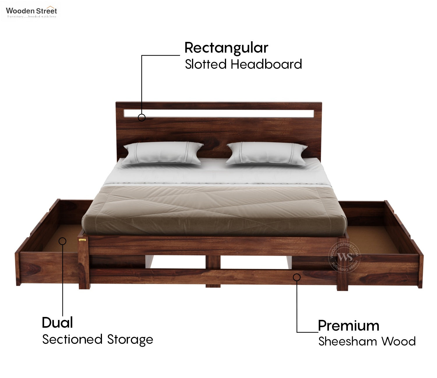 Bacon Bed With Storage (Queen Size, Honey Finish)