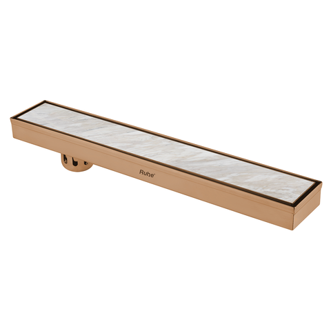 Trueliving Home Brown Marble Insert Shower Drain Channel (24 x 3 Inches) ROSE GOLD PVD Coated