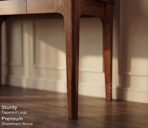 Nirman Sheesham Wood Study Table with Storage & Cane Cabinet (Teak Finish)