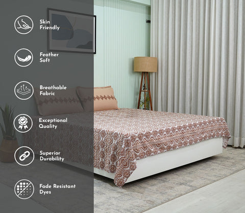 Aztec Moments Queen Size Bedsheet (Brown)