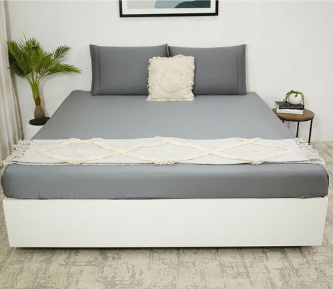 Vegan Bamboo Silk Bedsheet 300 TC Naturally Anti-Bacterial King Bedsheet with 2 Pillow Cover (Grey)