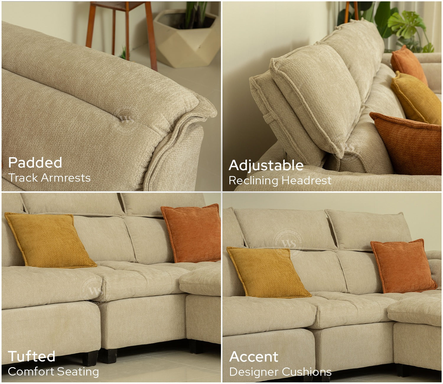 Maribelle Premium Upholstery L shape Fabric Sofa (Beige)