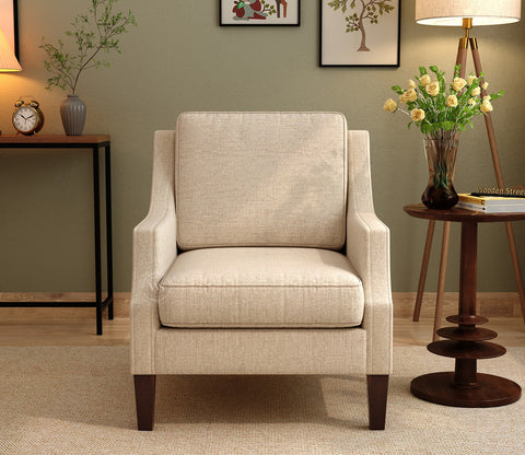 Minerva Premium Upholstered Lounge Chair With Cushioned Seat (Jade Ivory, Walnut Finish)