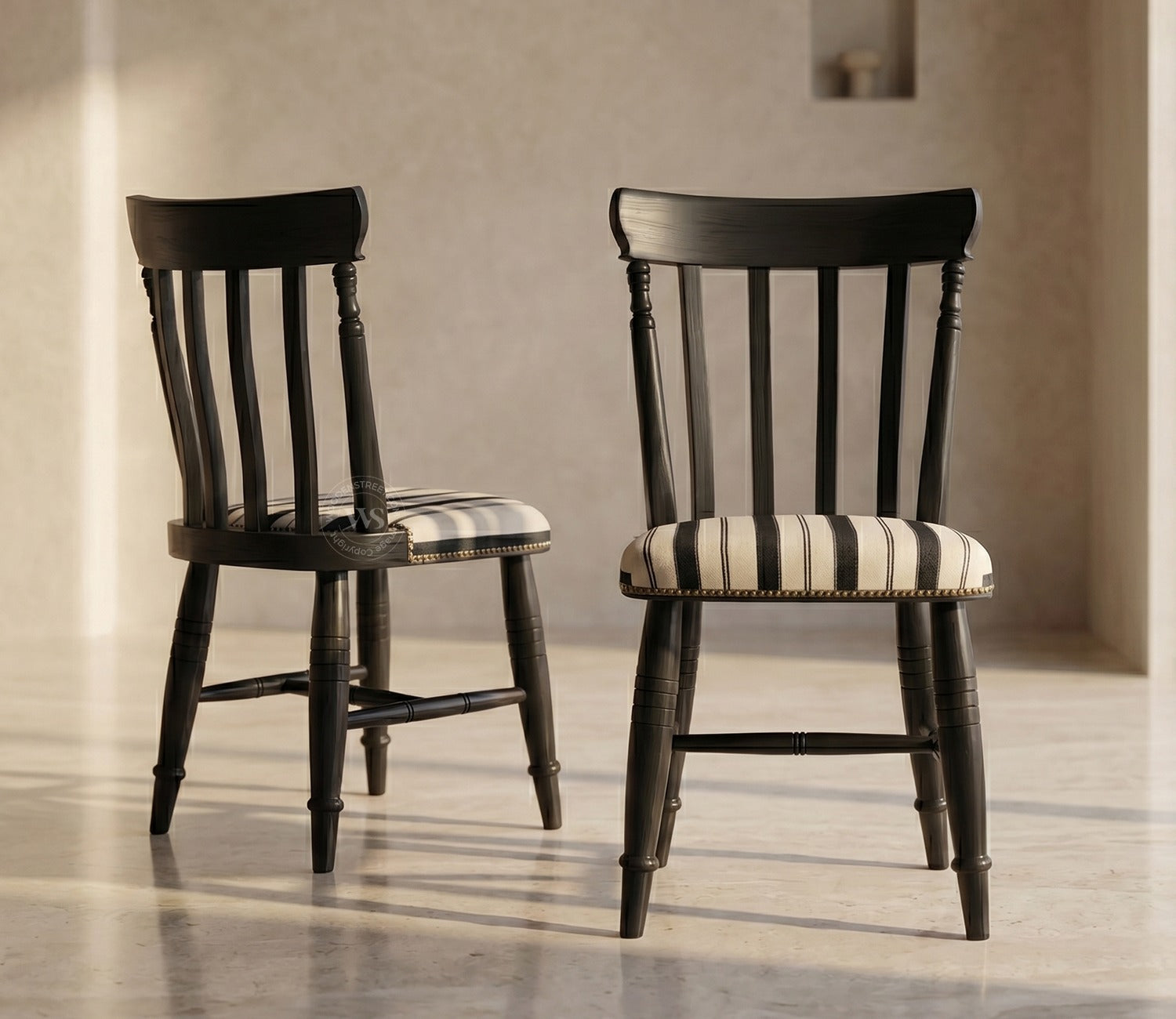 Kanak Designer 6 Seater Sheesham Wood Dining Table Set with Mishaan Quartz Top Table and Misha Chair (Black Finish)