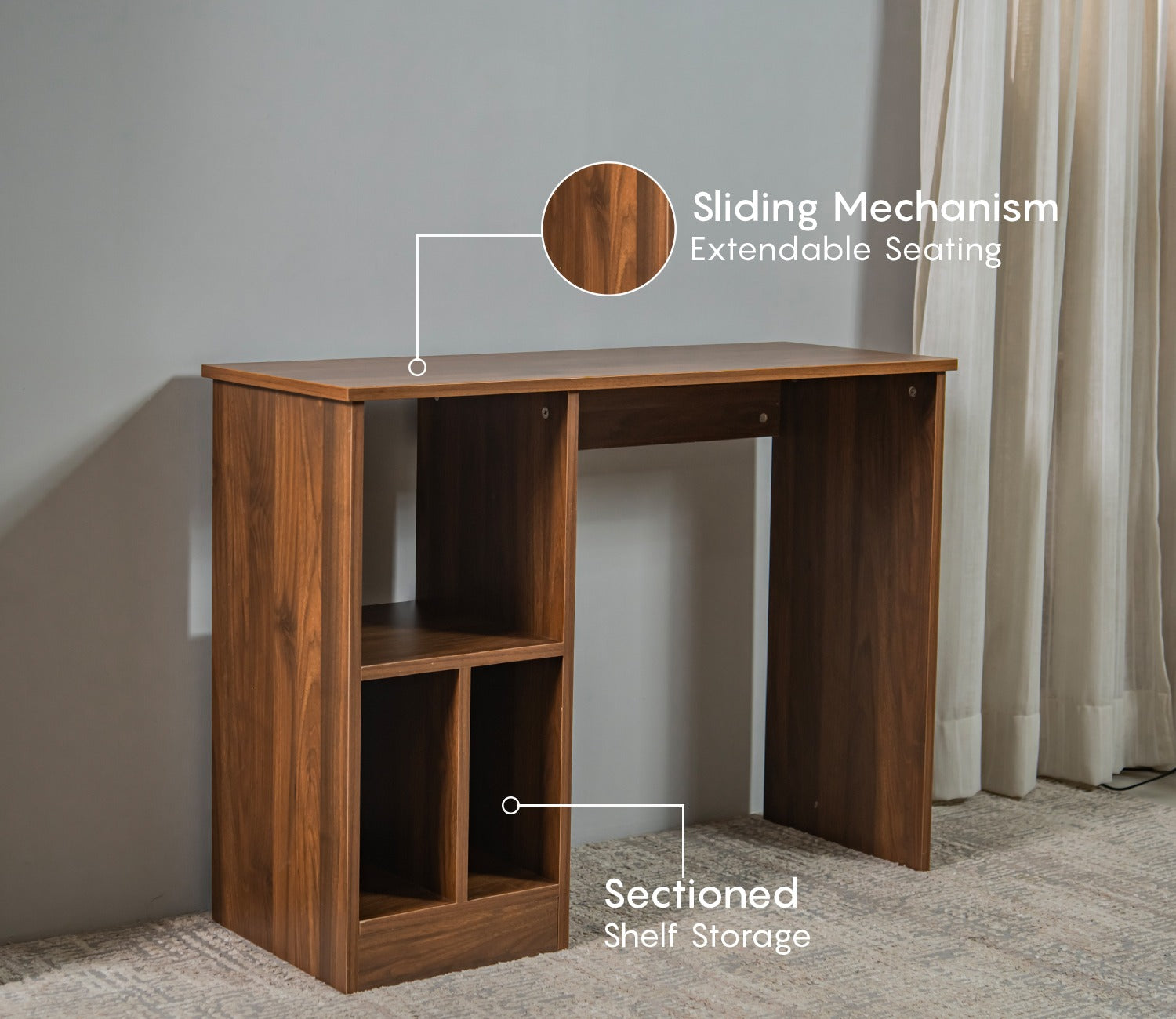Atom Engineered Wood Study Table With Sectioned Shelf Storage (Columbian Walnut Finish)