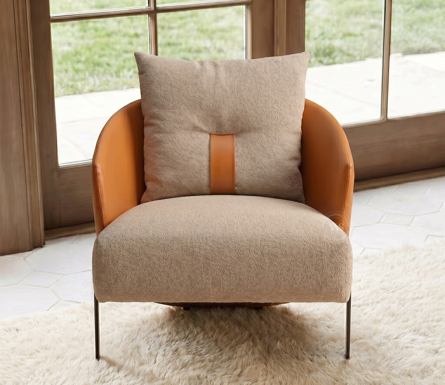 Velora Premium Lounge Chair With Leatherette Backrest & Plush Fabric Seating (Dual Tone)