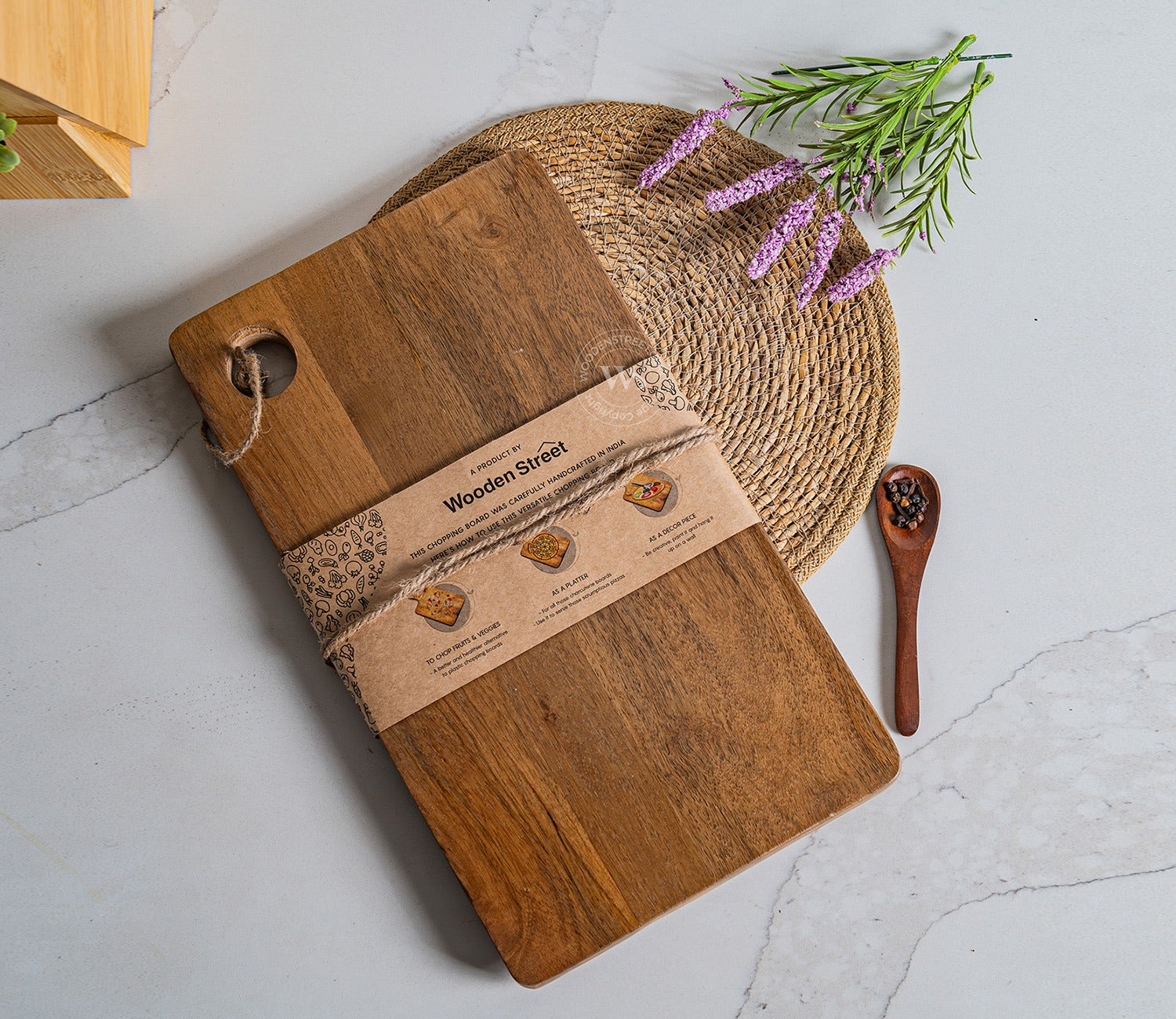 Ridge Natural Mango Wood Handcrafted Non Slip Chopping Board for Kitchen