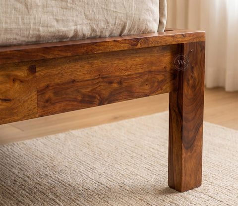 Venice Sheesham Wood Bed without Storage (Queen Size, Honey Finish)