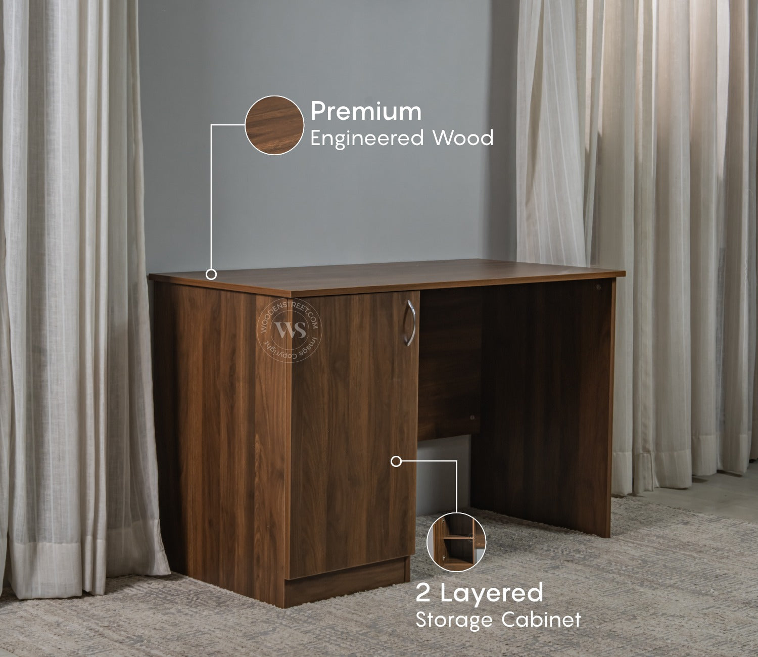 Arc Engineered Wood Study Table With 2 Layer Closed Storage Cabinet (Columbian Walnut Finish)