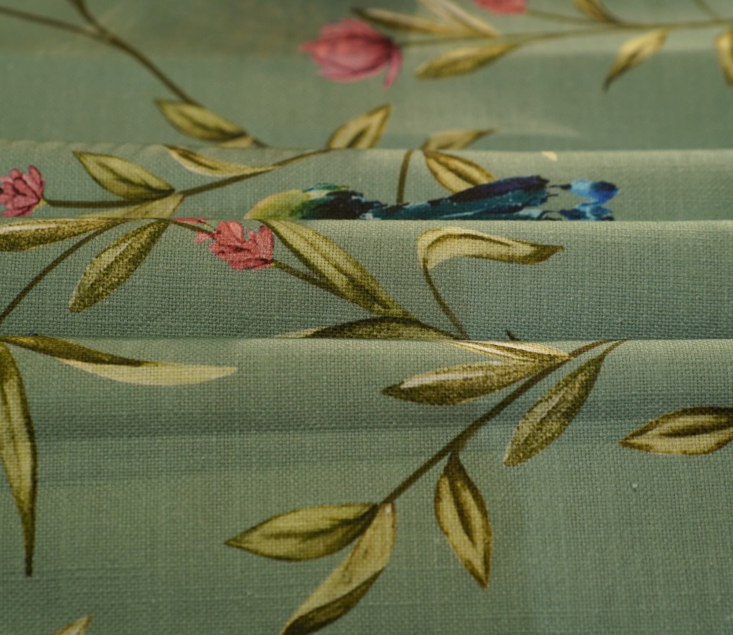Bird on Branch Printed Cotton Table Runner (Teal, 13 x 72 Inches)