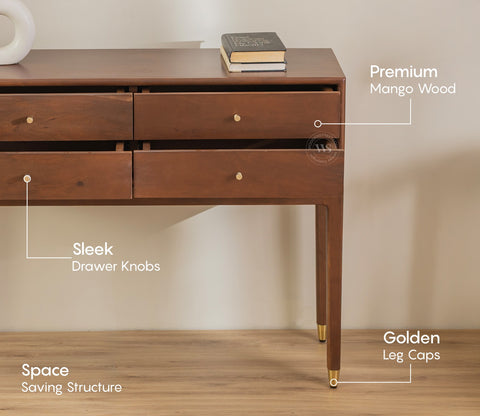 Kaushal Mango Wood Console Table with Drawer Storage (Teak Finish)