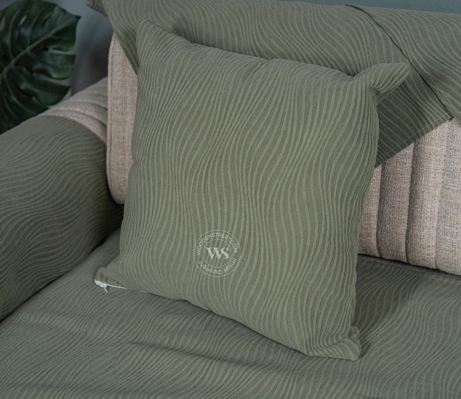 Thread Twist Green Lining Pattern 3 Seater Sofa Cover - Set of 8
