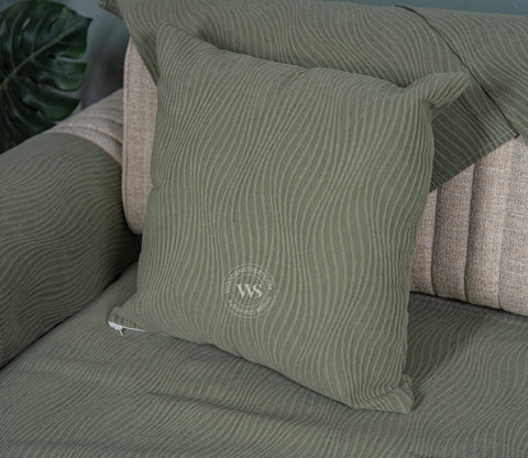 Thread Twist Green Lining Pattern 3 Seater Sofa Cover - Set of 8