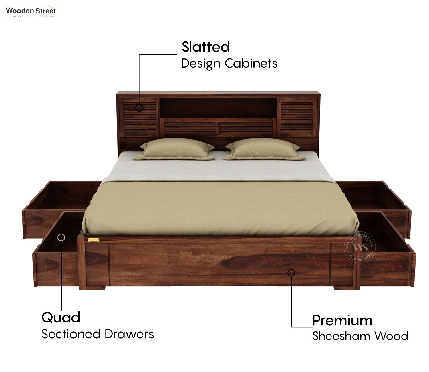 Ferguson Bed with 4 Drawer Storage (King Size, Honey Finish)