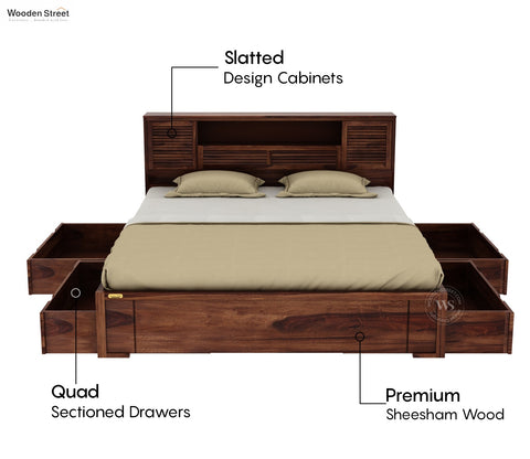 Ferguson Bed with 4 Drawer Storage (King Size, Honey Finish)