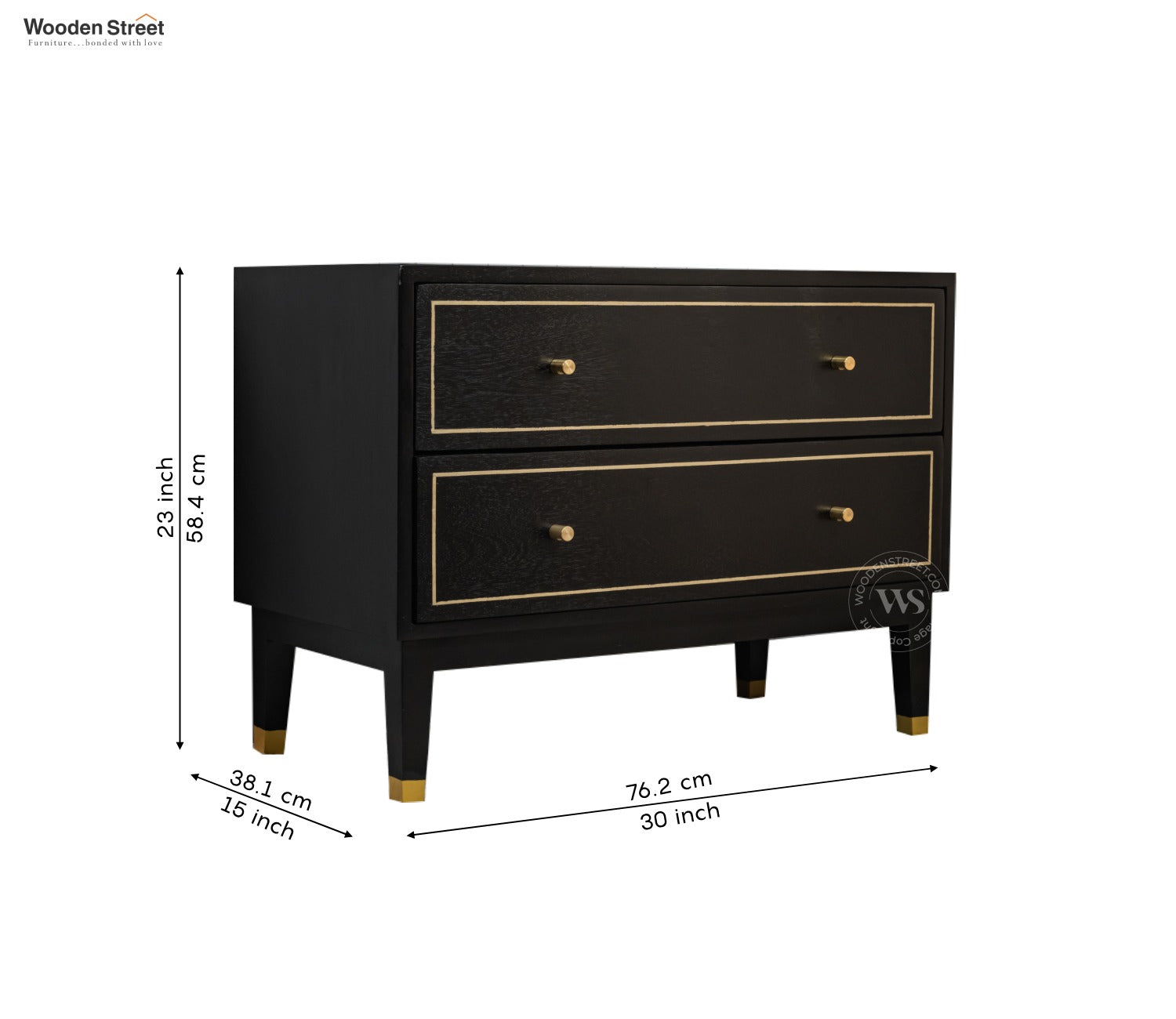 Royce Mango Wood 2 Chest of Drawers (Black Finish)