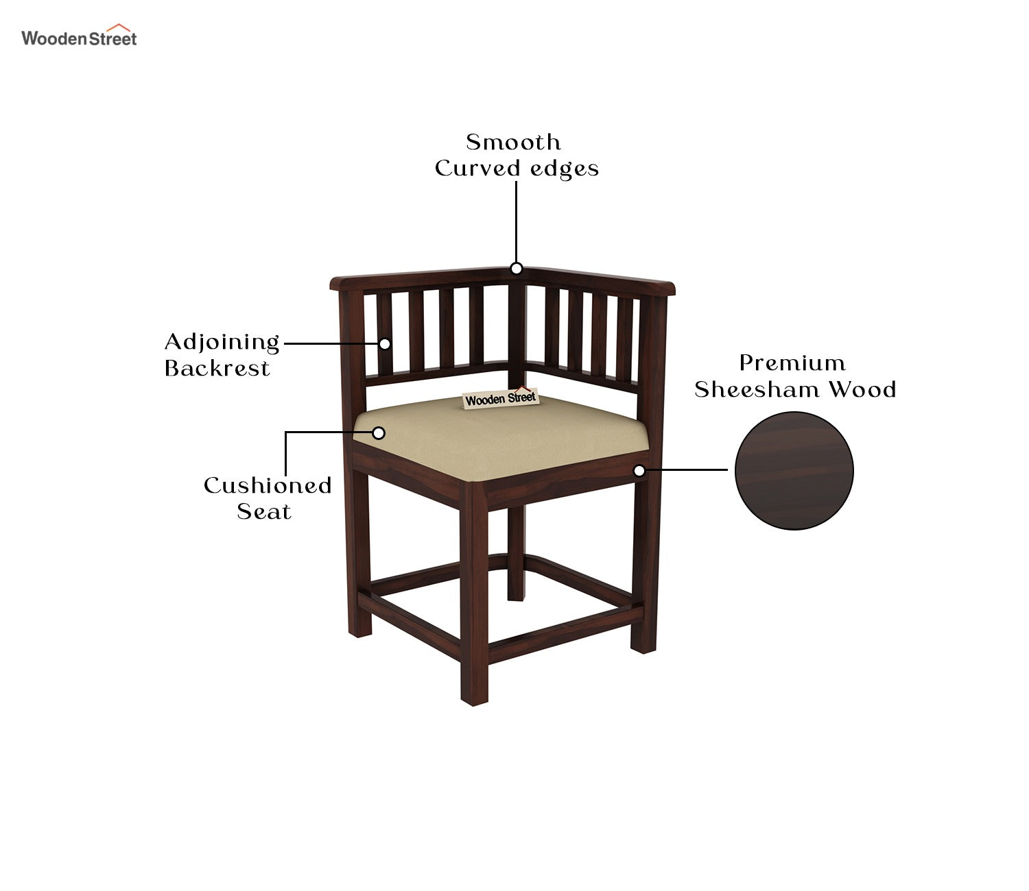 Cohoon Sheesham Wood 4 Seater Dining Set With Cushioned Chairs (Walnut Finish)