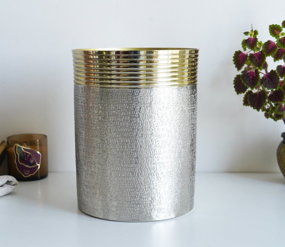 Neysa Hammered Gold and Silver Waste Bin