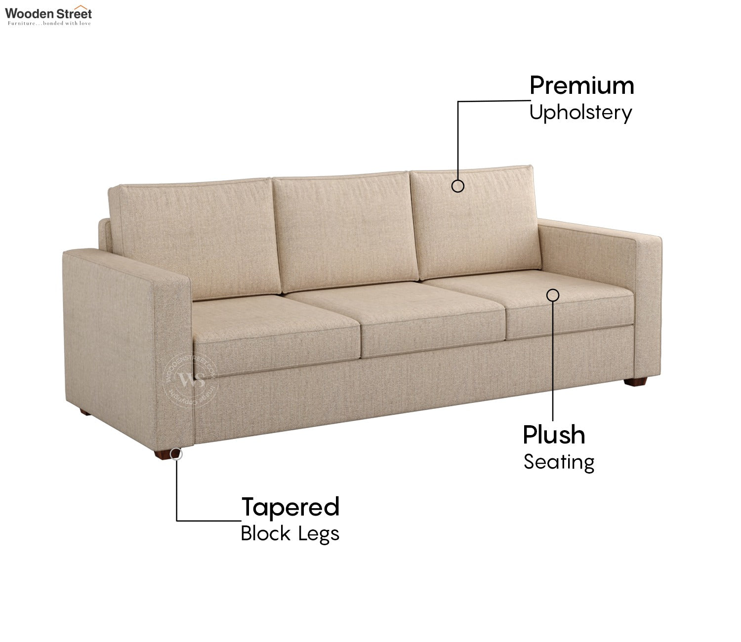 Albus 3 Seater Fabric Sofa (Cotton, Jade Ivory)