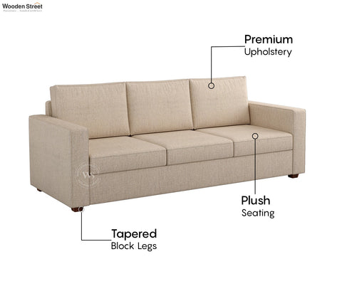 Albus 3 Seater Fabric Sofa (Cotton, Jade Ivory)