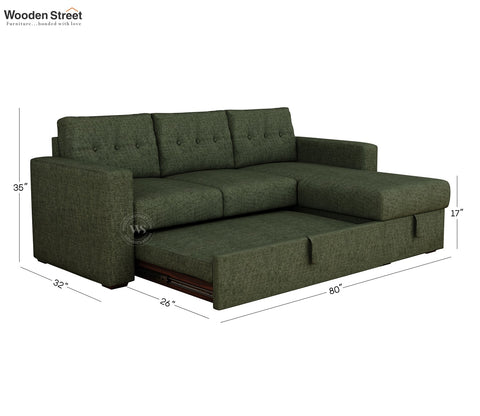 Alfonso Right Aligned Convertible Sofa Cum Bed (Sage Green)