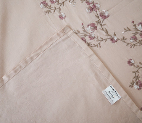 Floral Embroidery 300 TC Flat Pure Cotton King Size Bedsheet With 2 Pillow Covers (Pink)