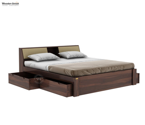 Walken Sheesham Wood Bed with Full Drawer Storage (King Size, Walnut Finish)