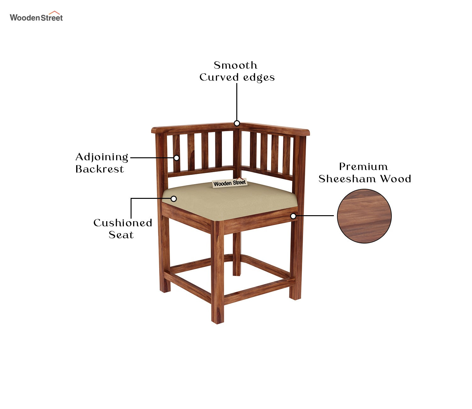 Cohoon Sheesham Wood 4 Seater Dining Set With Cushioned Chairs (Honey Finish)