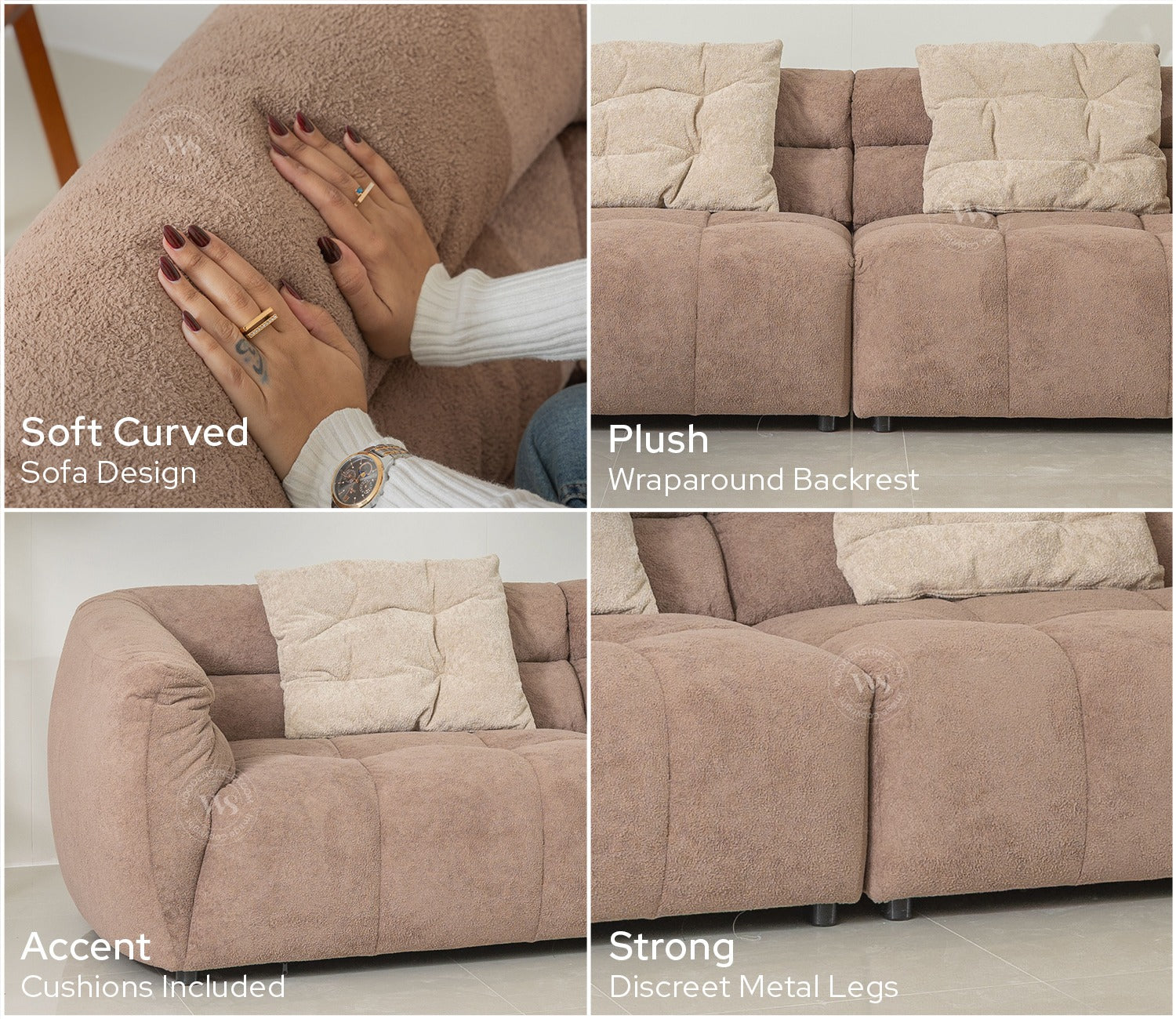 Skava Modern Bubble Tufted Fabric 3 Seater Sofa (Light Brown)