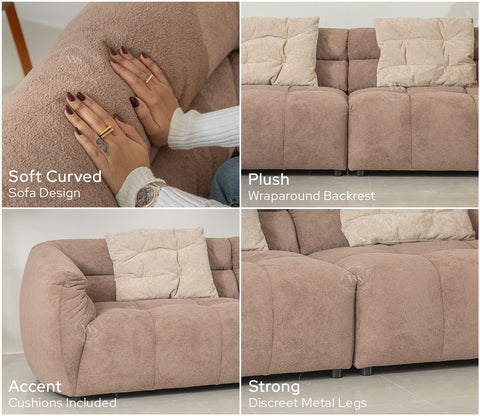 Skava Modern Bubble Tufted Fabric 3 Seater Sofa (Light Brown)