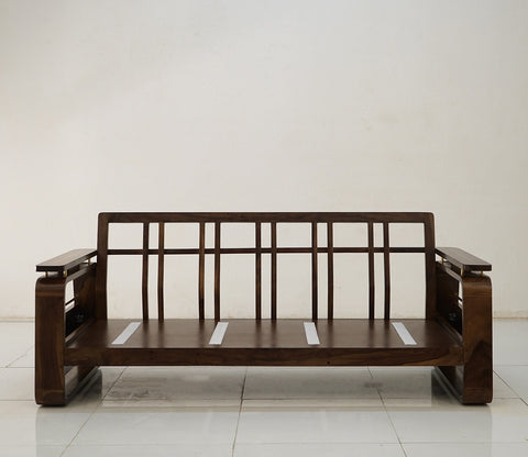 Vedic 3+1+1 Sheesham Wood Sofa Set With Cane and Brass Detailing (Walnut Finish, Jade Ivory)