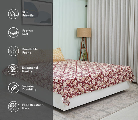 Rose Moments Queen Size Bedsheet (Red)