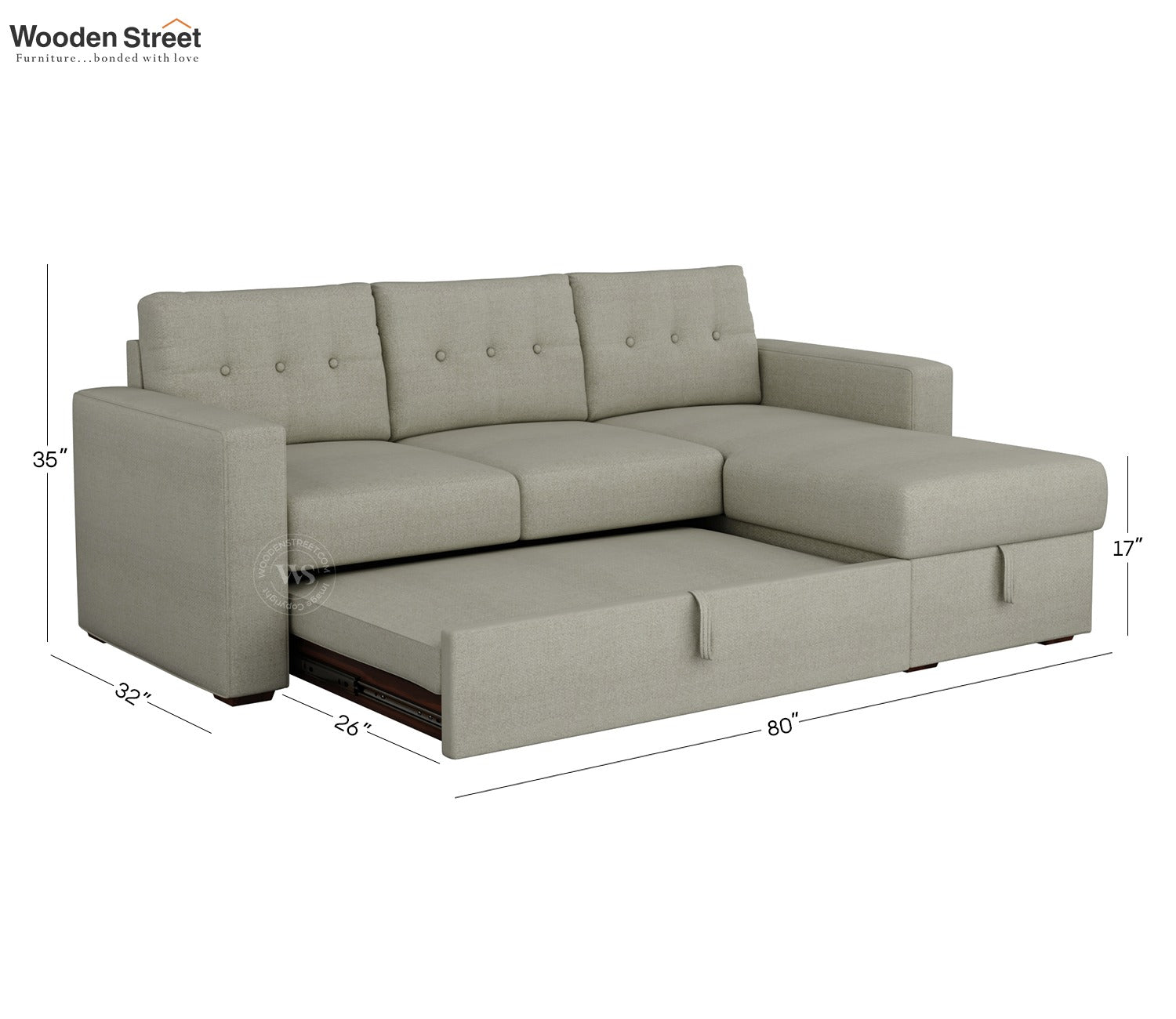 Alfonso Right Aligned Convertible Sofa Cum Bed (Cottage Ivory)