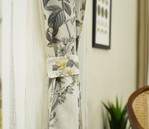 Leafy Floral Print 1 Piece Light-Filtering Curtain (Grey, 7 Feet)