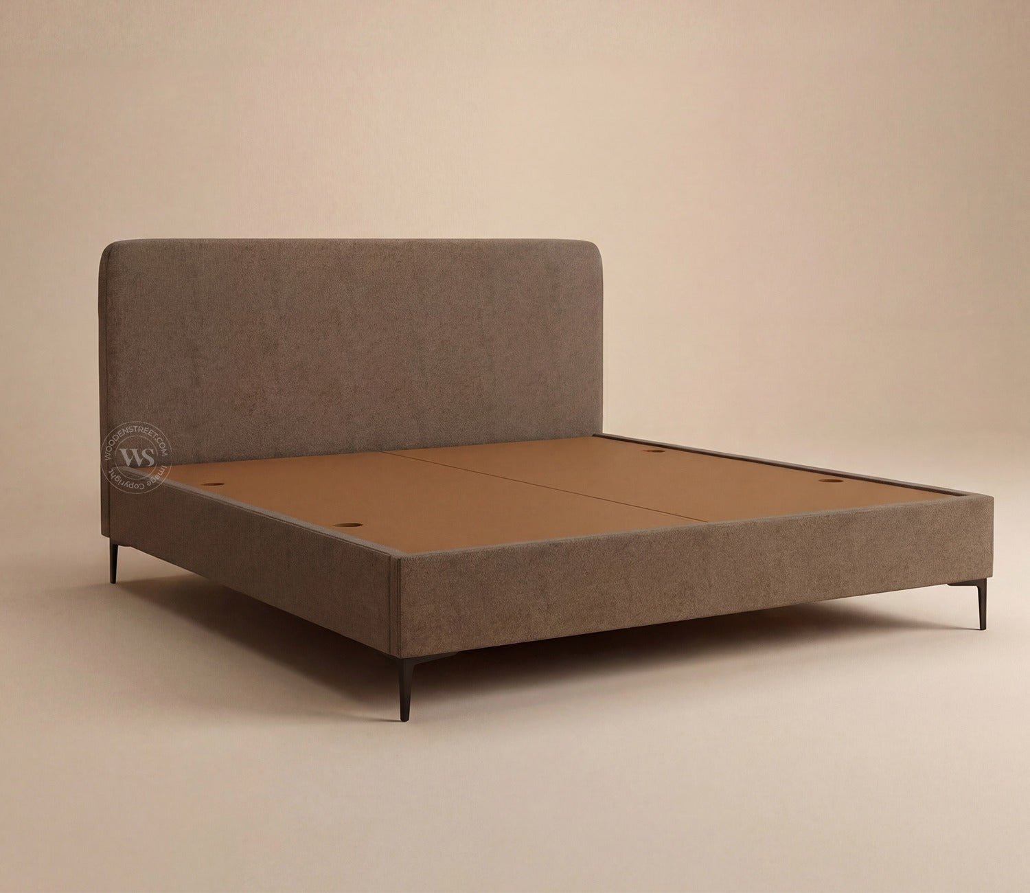 Andreas Premium Fabric Bed with Curved Headboard & Without Storage (King Size, Sand Brown)