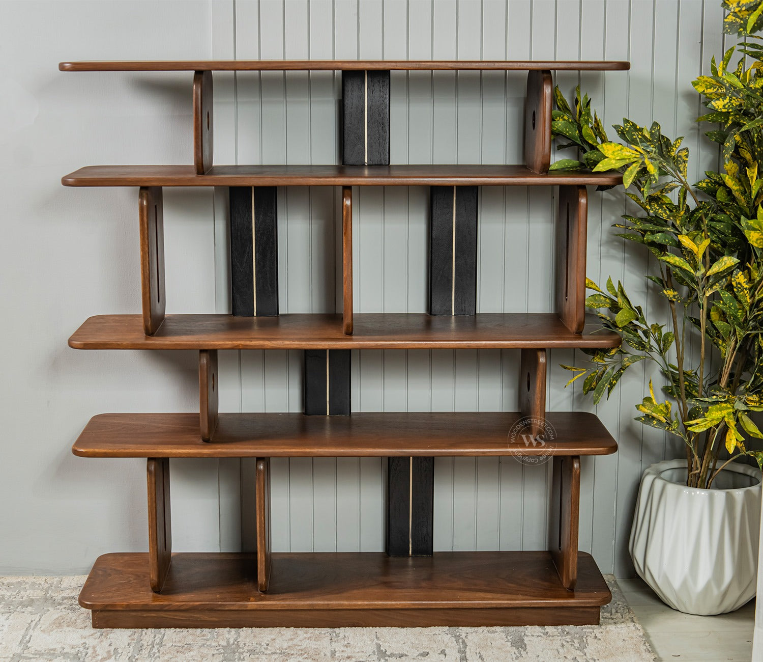 Crossroads Sheesham Wood Bookshelf with Multi-Level Open Storage (Teak Finish)