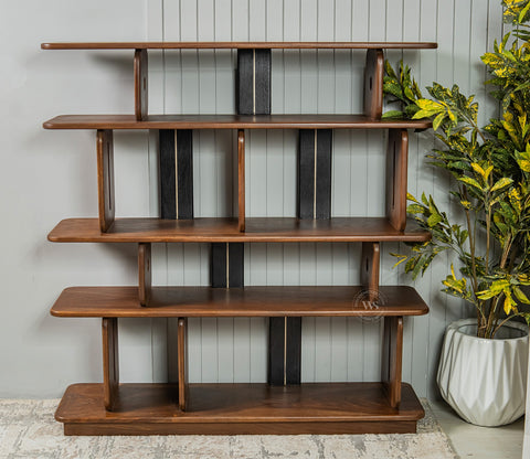 Crossroads Sheesham Wood Bookshelf with Multi-Level Open Storage (Teak Finish)
