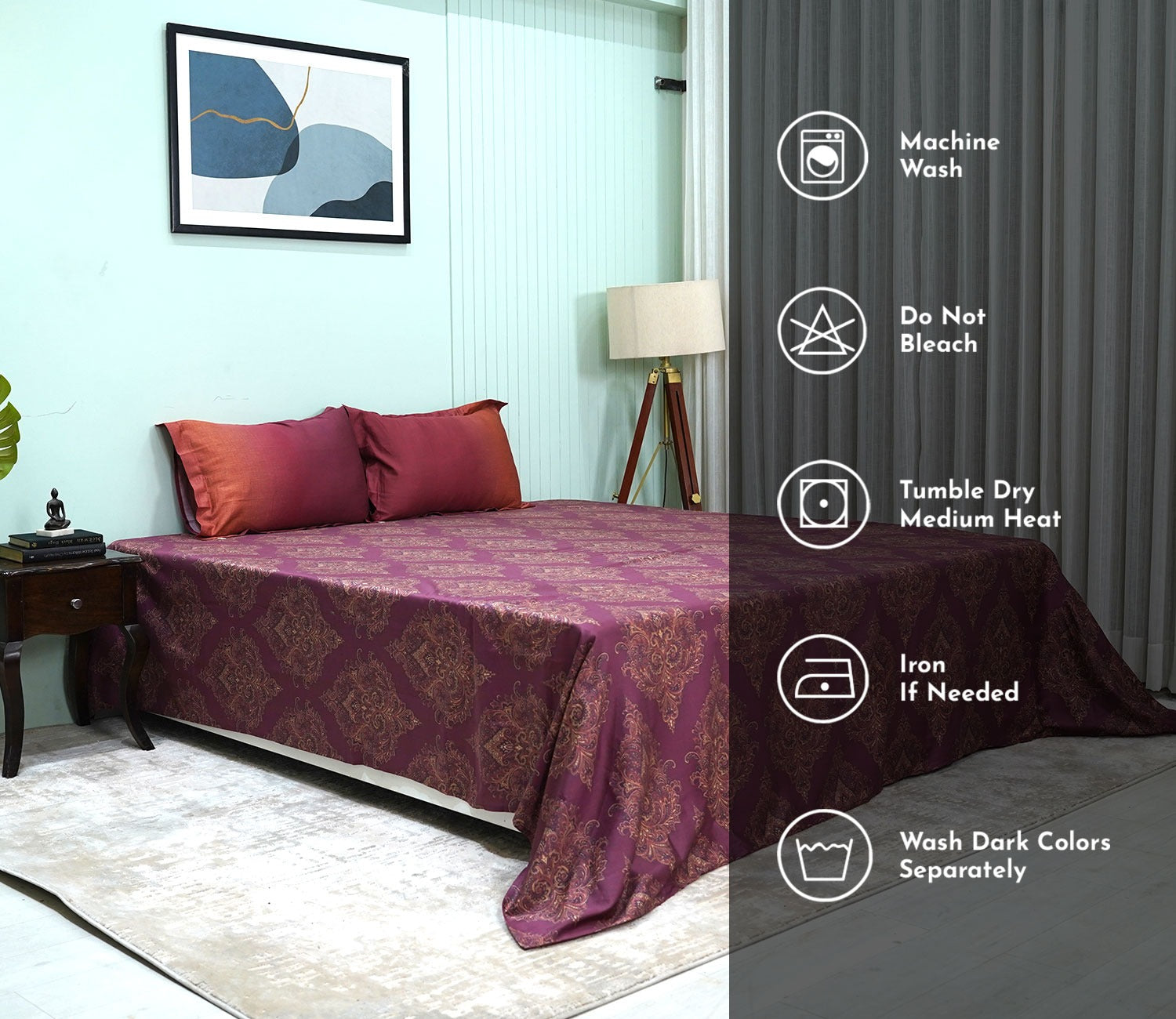 Mandala Flat Cotton Bed Sheet King Size with 2 Pillow Covers (Red)