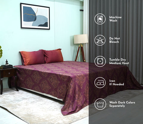 Mandala Flat Cotton Bed Sheet King Size with 2 Pillow Covers (Red)