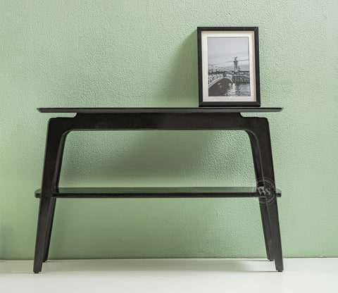 Tudor Premium Mango Wood Double Tier Console Table (Black Finish)