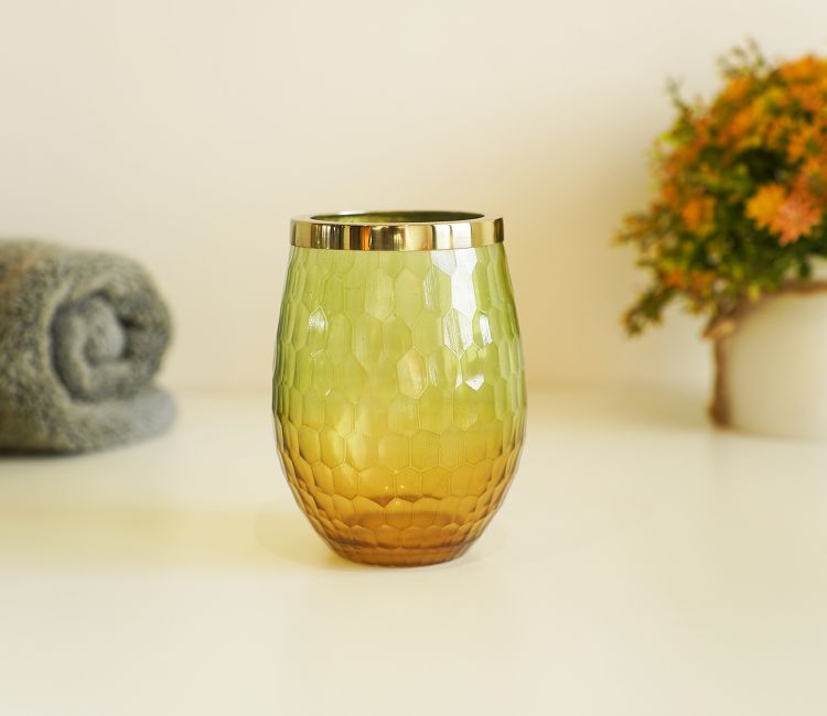 Sorrel Shady Green and Gold Glass Toothbrush Holder