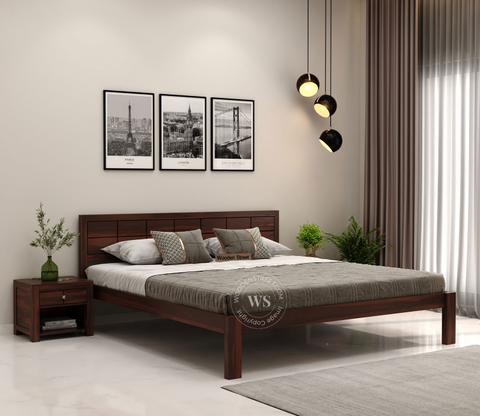 Brixton Sheesham Wood Bed Without Storage (Queen Size, Walnut Finish)